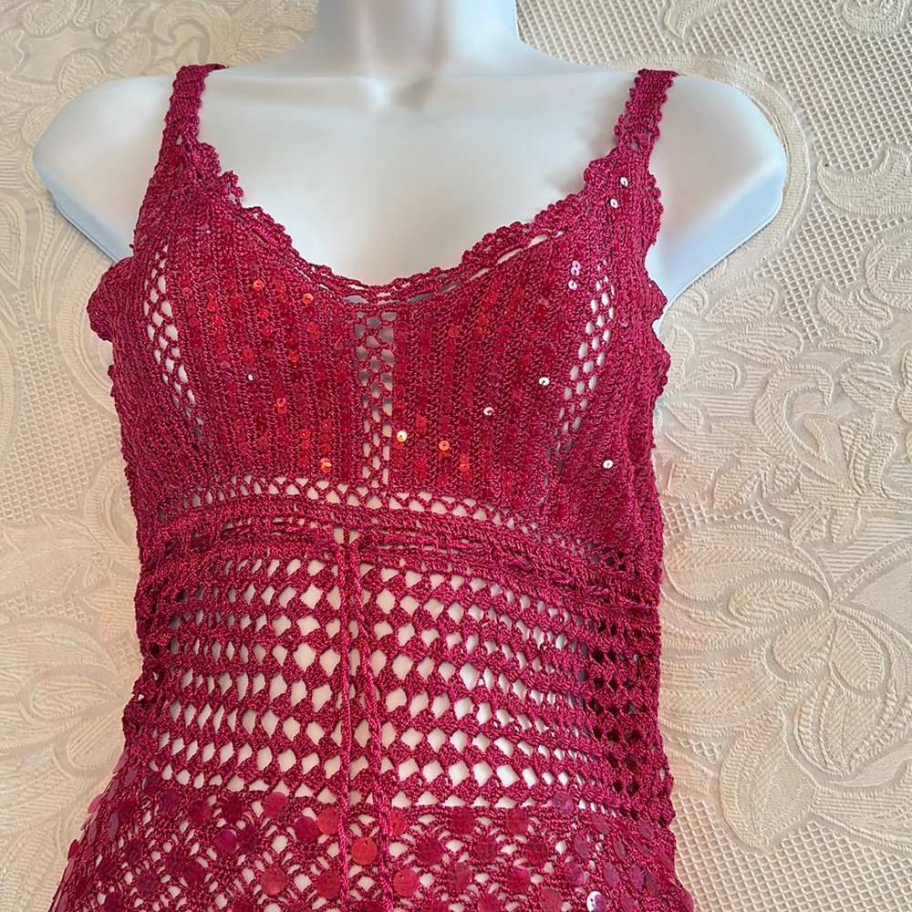 Pink Crochet Top with Sequins -  Large